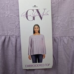 Gloria Vanderbilt women's small blouse Purple long Sleeve Embroidered Top